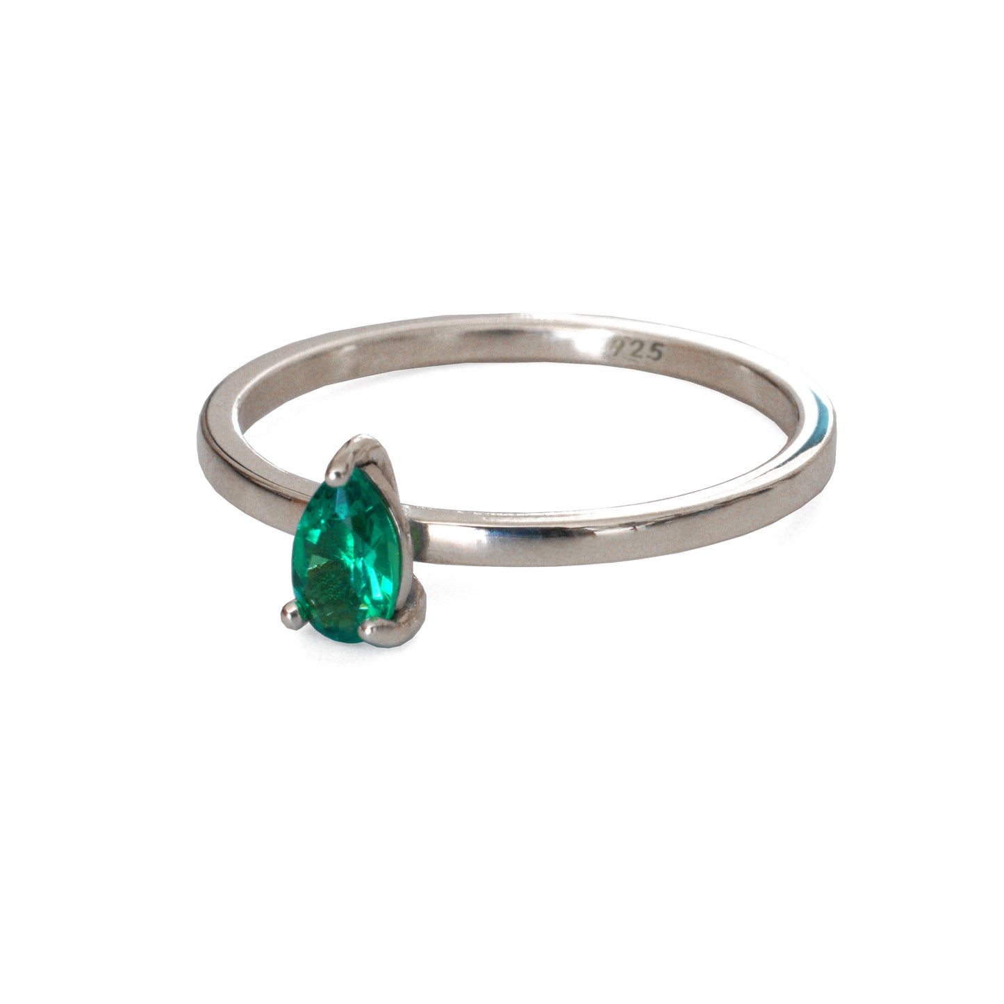 Emerald Teardrop Sterling Silver Ring