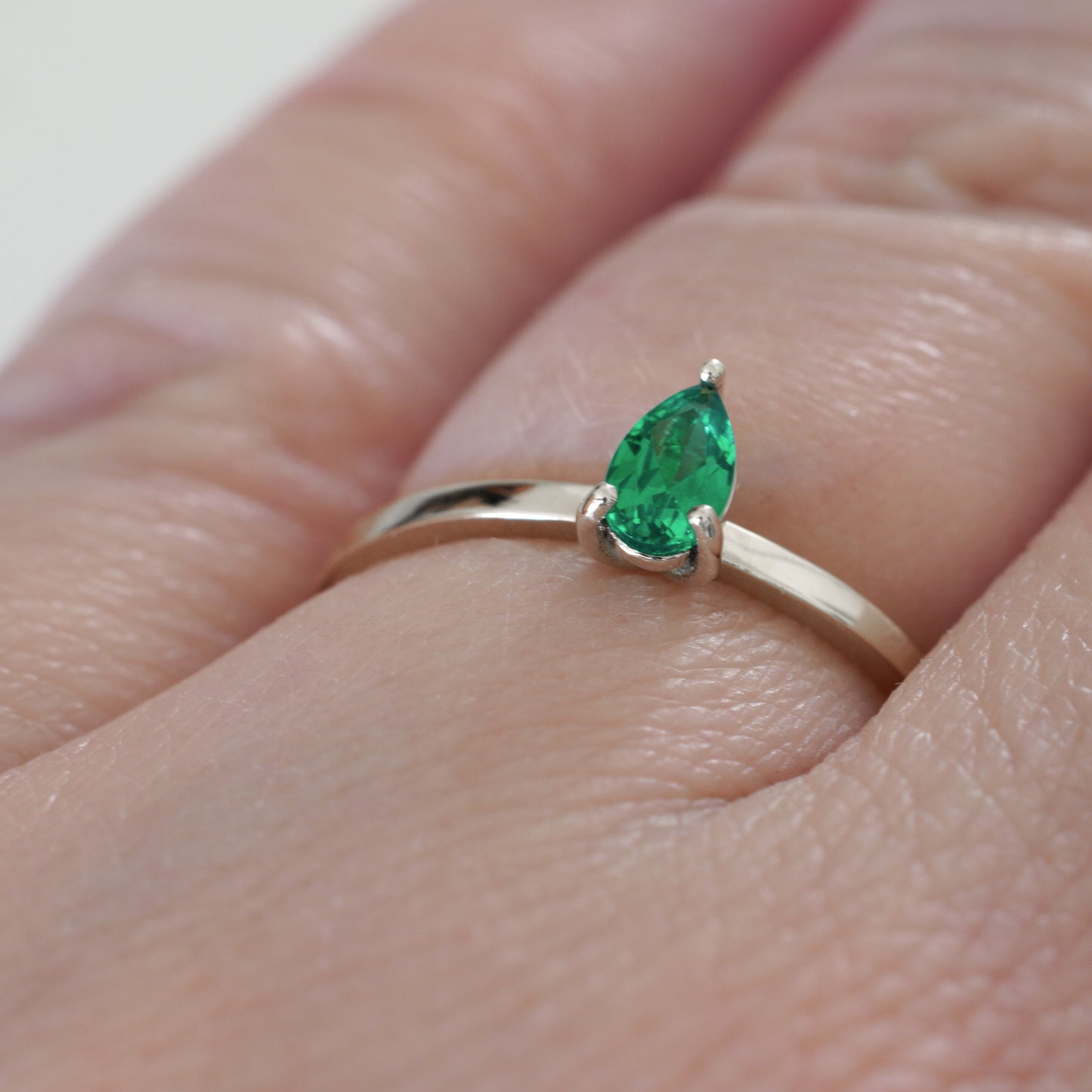 Emerald Teardrop Sterling Silver Ring