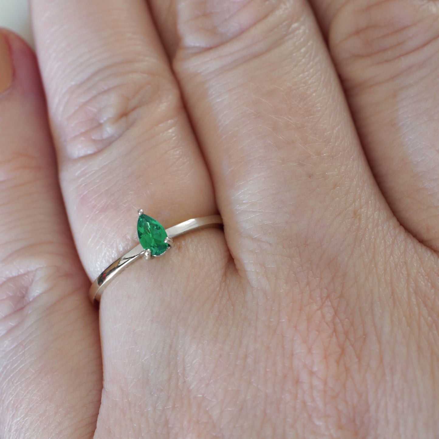 Emerald Teardrop Sterling Silver Ring