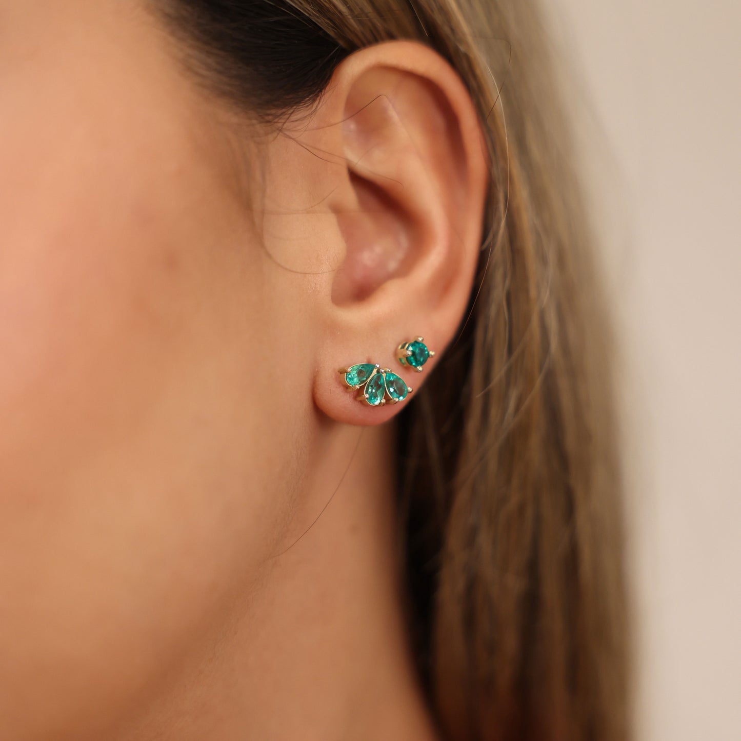 Three Emerald Teardrop Earrings
