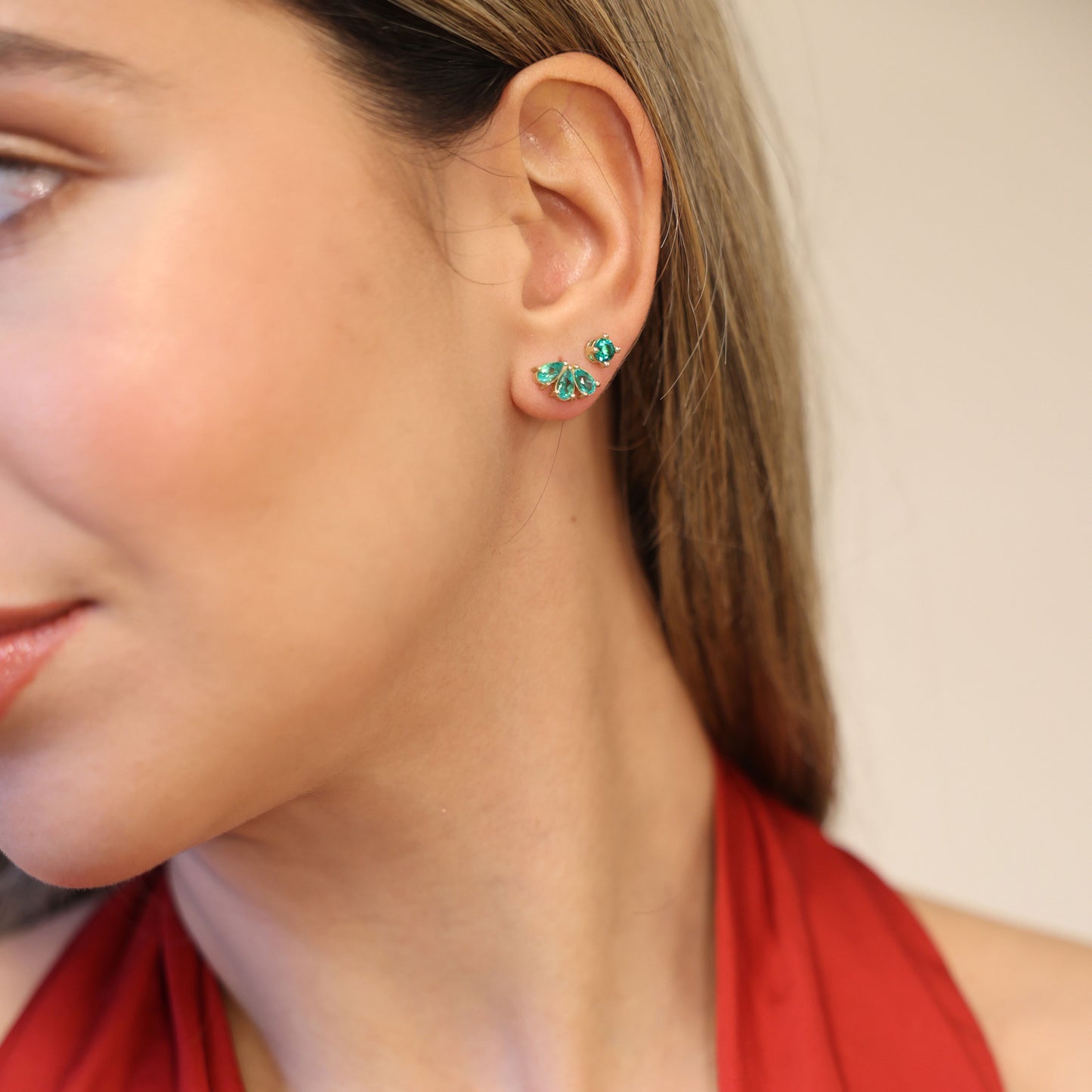 Three Emerald Teardrop Earrings