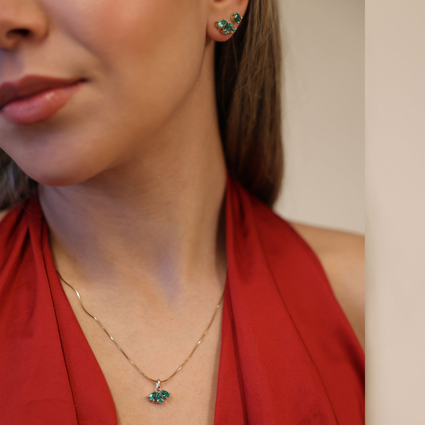 Three Emerald Teardrop Necklace