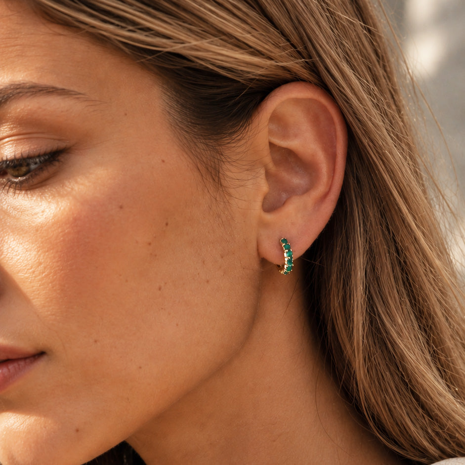 Emerald Huggie Earrings